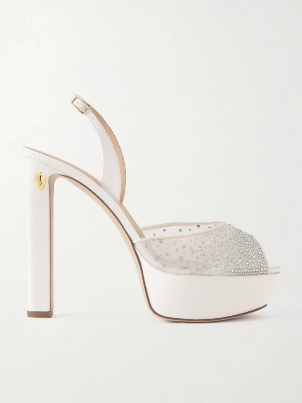 Jennifer Chamandi Antonio 130 Satin-trimmed Crystal-embellished Mesh Platform Sandals