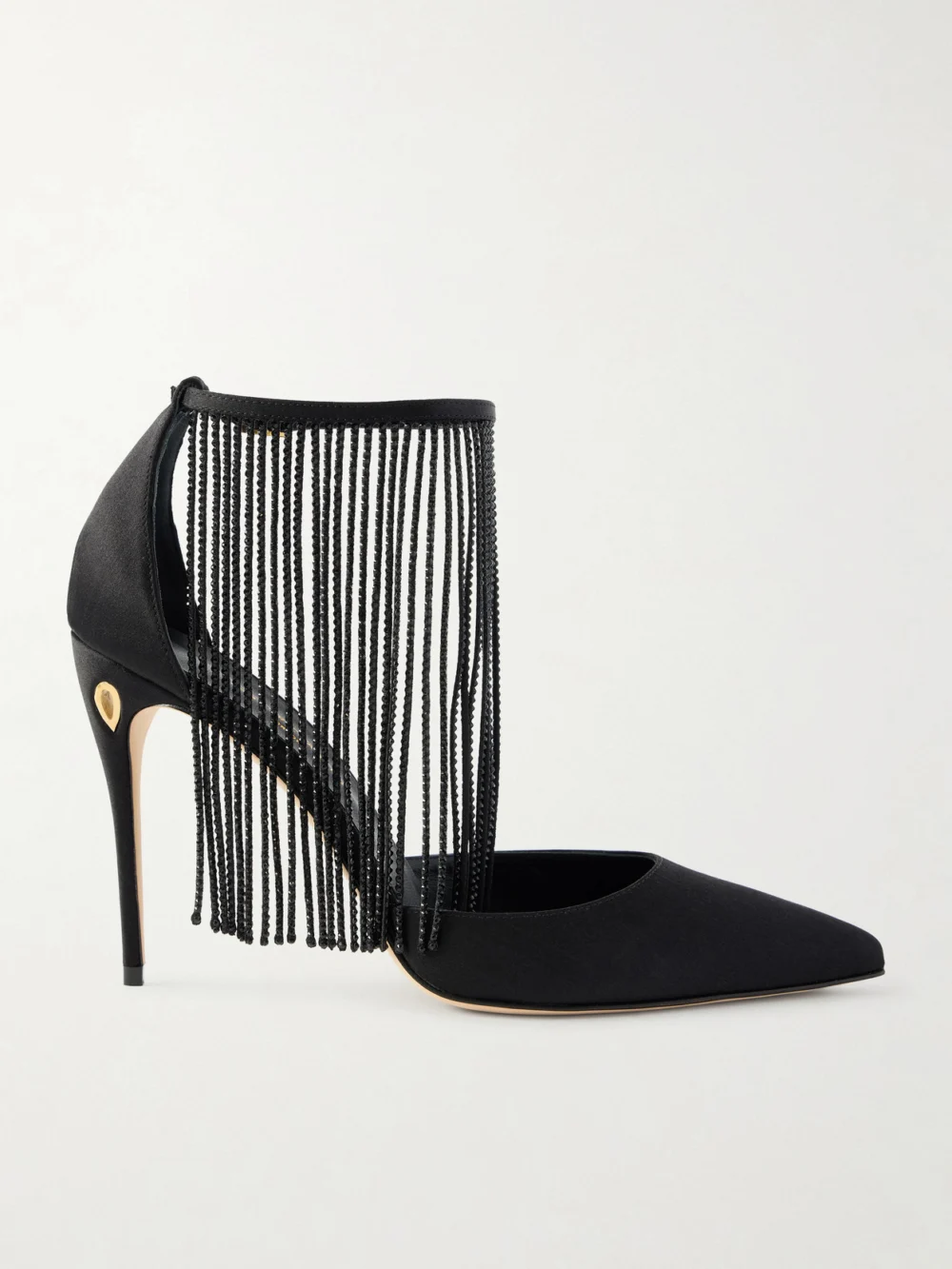 Jennifer Chamandi Fernando 105 Crystal-embellished Fringed Satin Pumps in black