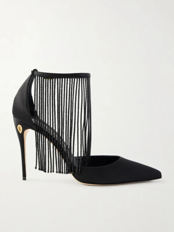 Jennifer Chamandi Fernando 105 Crystal-embellished Fringed Satin Pumps