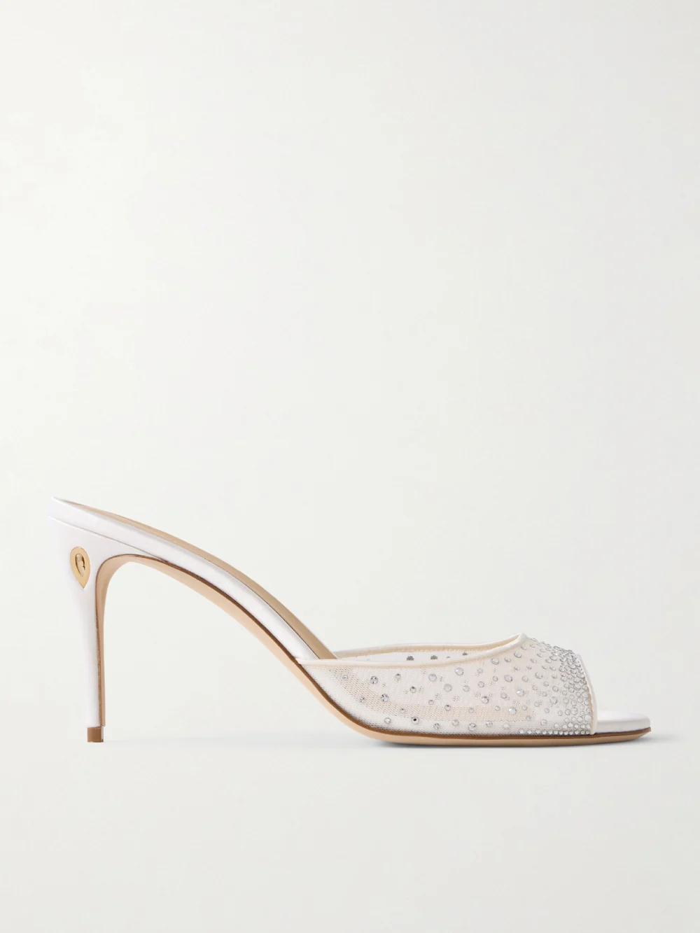 Jennifer Chamandi Guido 85 Satin-trimmed Crystal-embellished Mesh Sandals in white