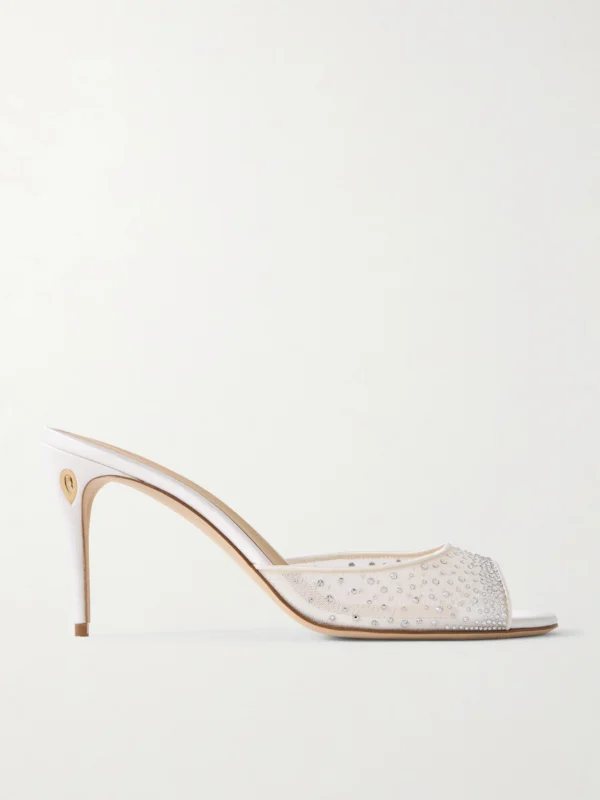 Jennifer Chamandi Guido 85 Satin-trimmed Crystal-embellished Mesh Sandals