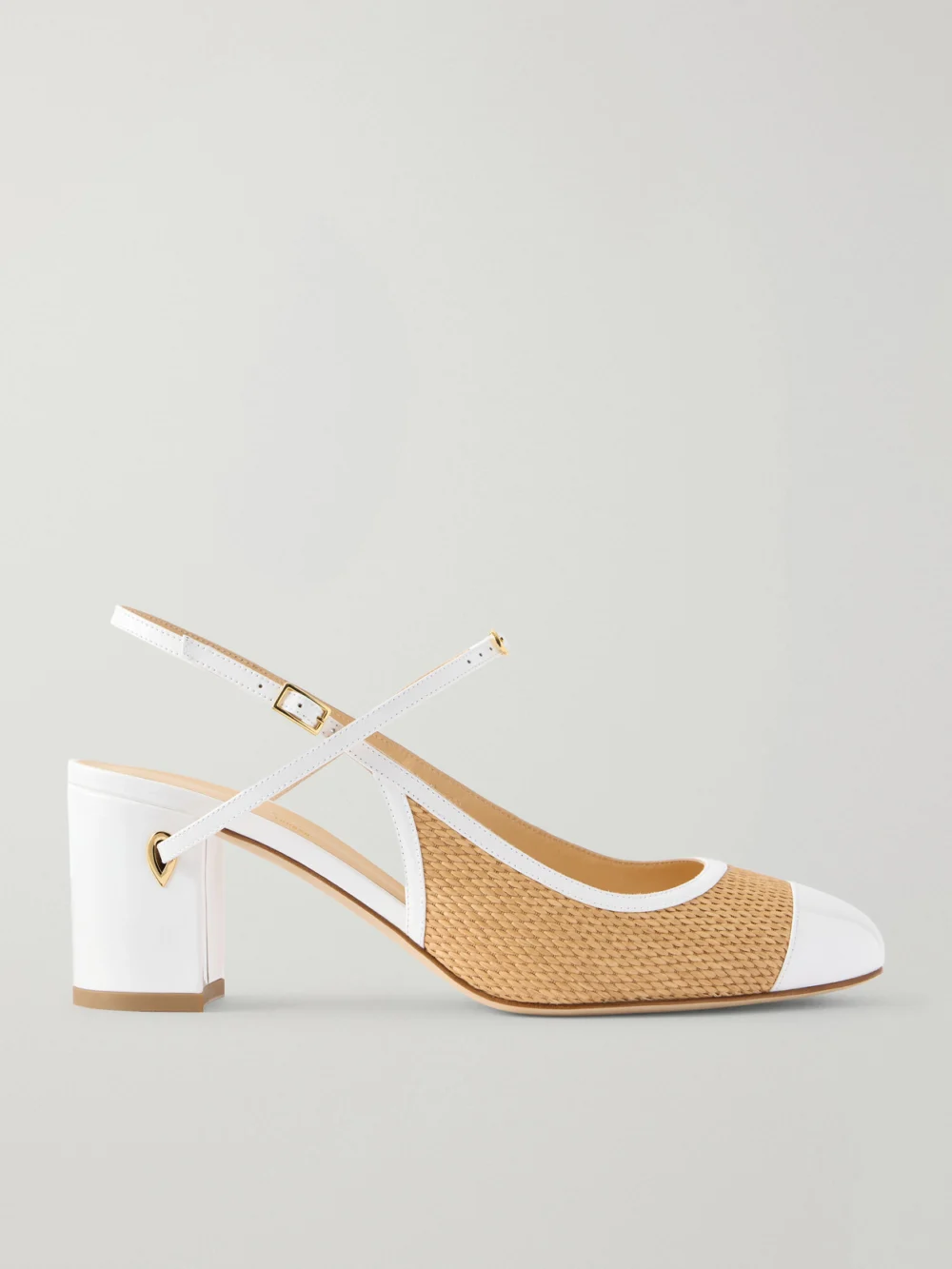 Jennifer Chamandi Leather and Raffia Pumps in white