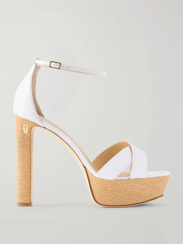 Jennifer Chamandi Leo Leather and Raffia Platform Sandals