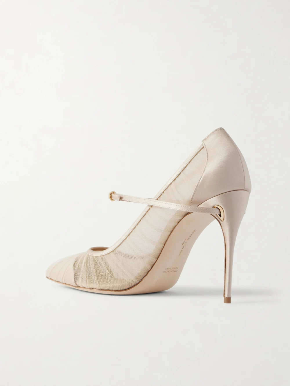 Back view of the Jennifer Chamandi Lorenzo 105 Satin-trimmed Pleated Tulle Pumps