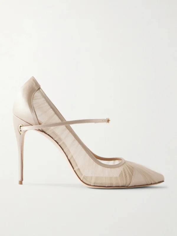 Jennifer Chamandi Lorenzo 105 Satin-trimmed Pleated Tulle Pumps
