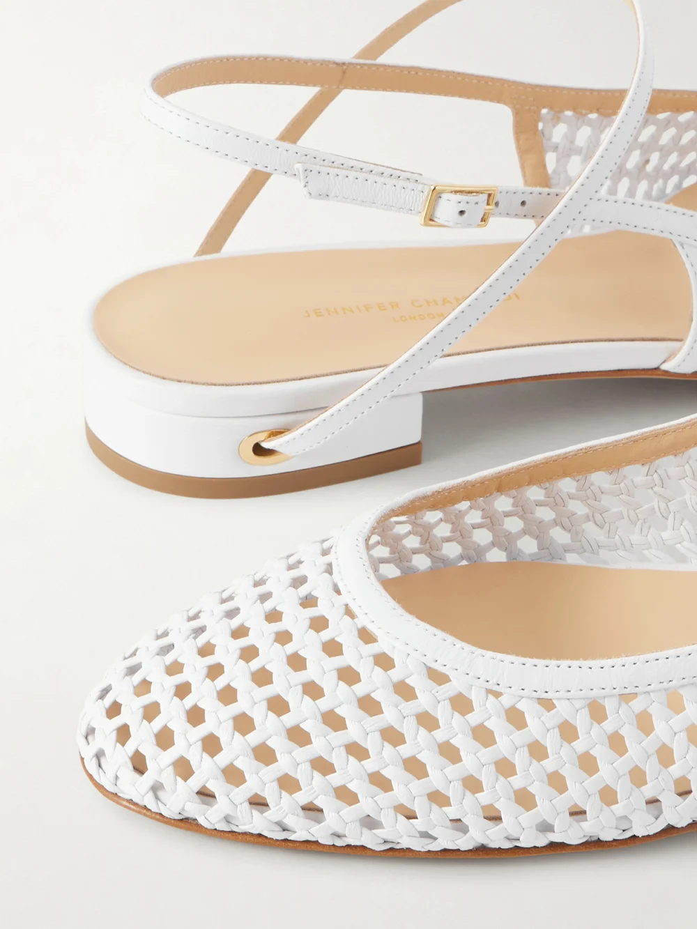 Close-up detail of the Jennifer Chamandi Mattia 20 Woven Leather Slingback Flats