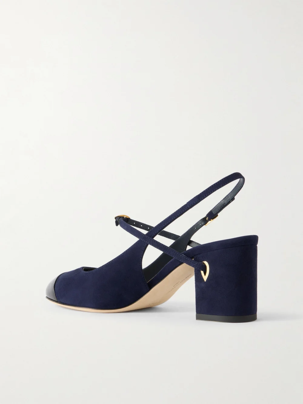 Back view of the Jennifer Chamandi Mattia 65 Patent Leather-trimmed Suede Slingback Pumps