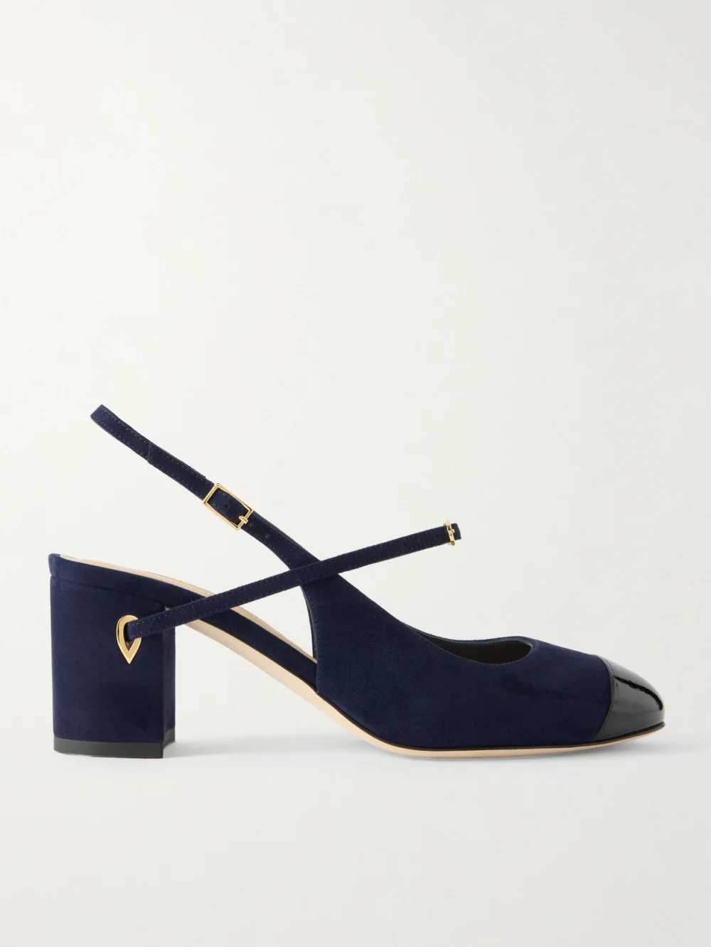 Jennifer Chamandi Mattia 65 Patent Leather-trimmed Suede Slingback Pumps in navy