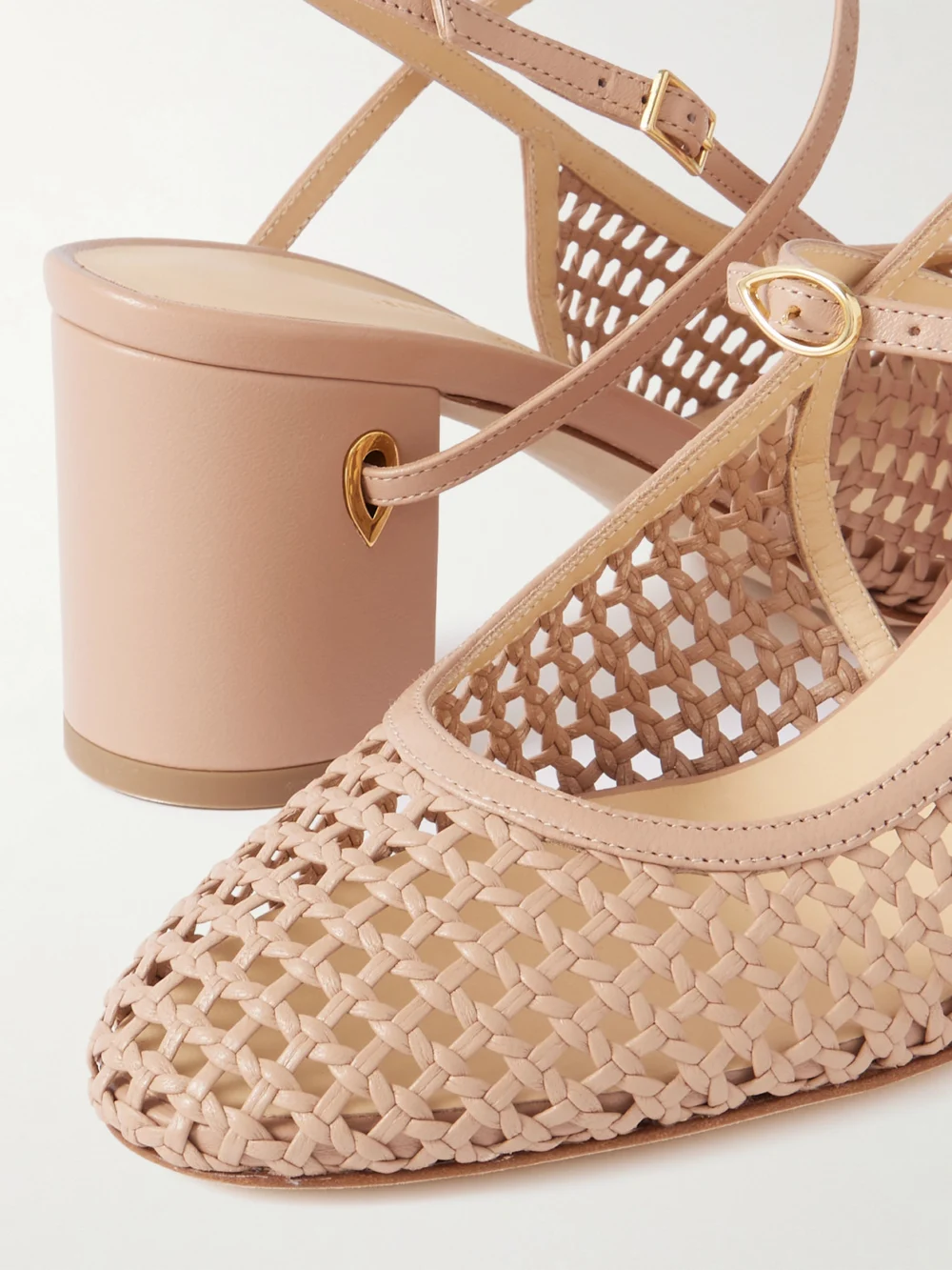 Close-up detail of the Jennifer Chamandi Mattia 65 Woven Leather Slingback Pumps