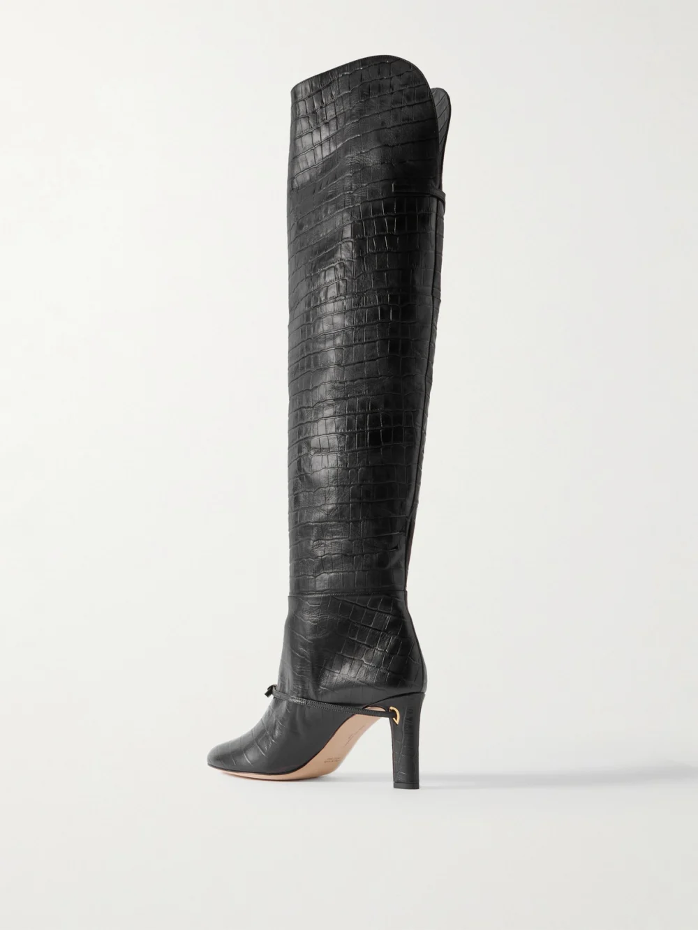 Back view of the Jennifer Chamandi Samu Over-the-knee Croc-effect Leather Boots