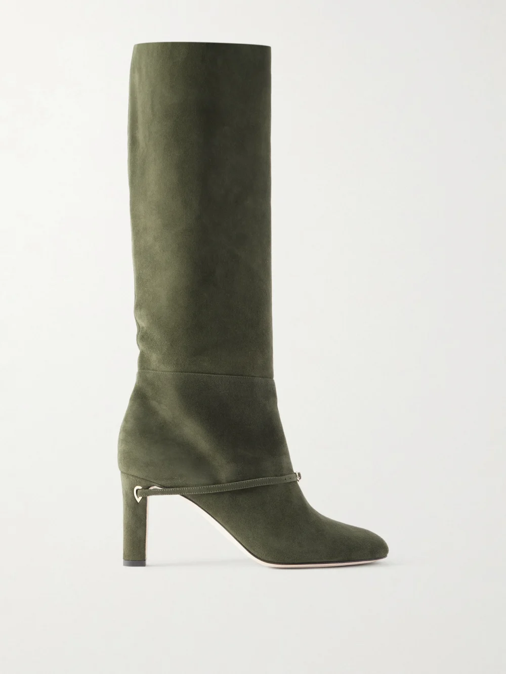 Jennifer Chamandi Samuele 85 Buckled Suede Knee Boots in army green