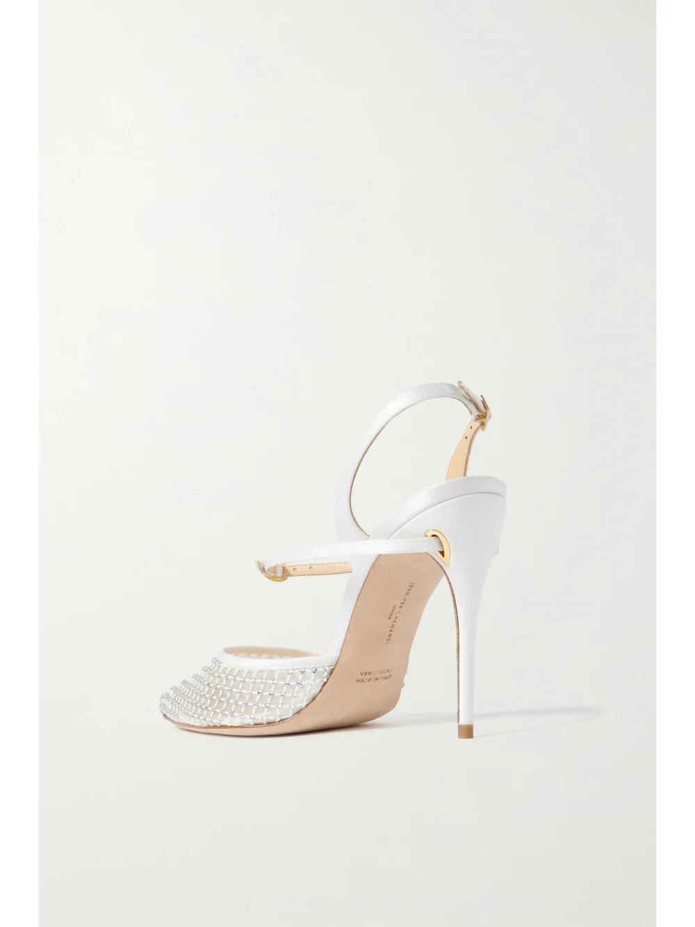 Back view of the Jennifer Chamandi Vittorio 105 Crystal-embellished Mesh and Satin Slingback Pumps