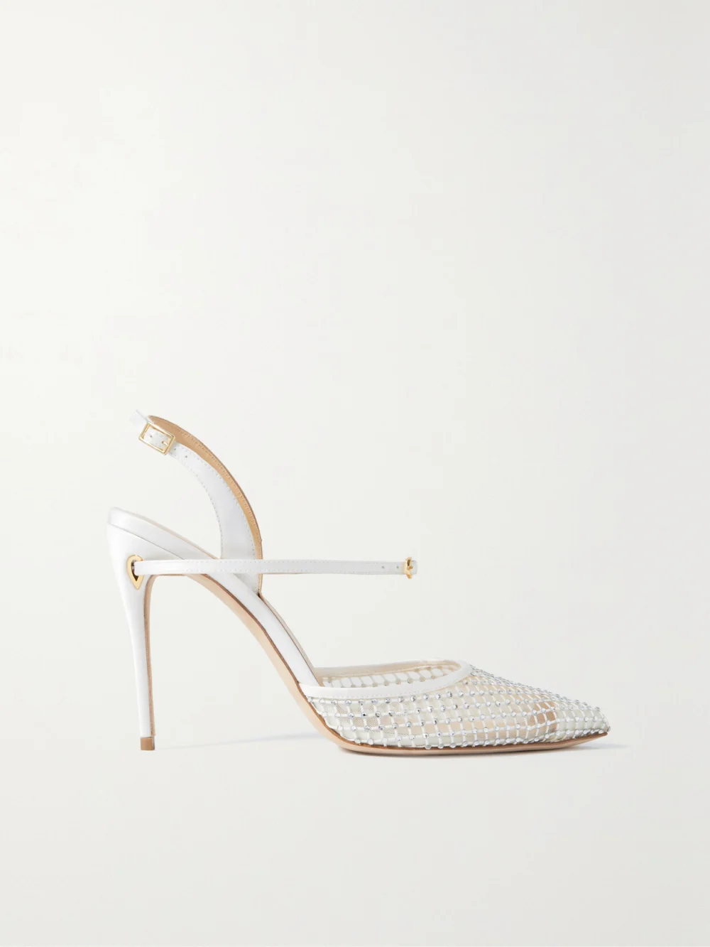 Jennifer Chamandi Vittorio 105 Crystal-embellished Mesh and Satin Slingback Pumps in white