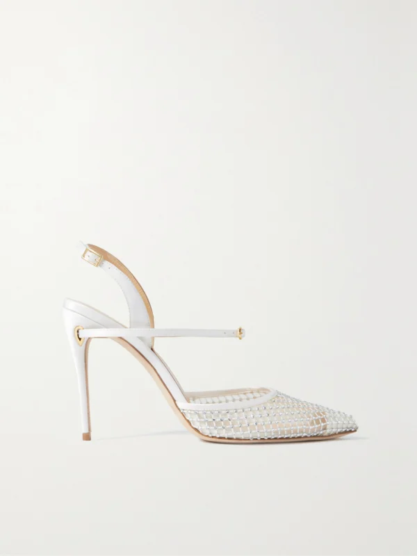 Jennifer Chamandi Vittorio 105 Crystal-embellished Mesh and Satin Slingback Pumps