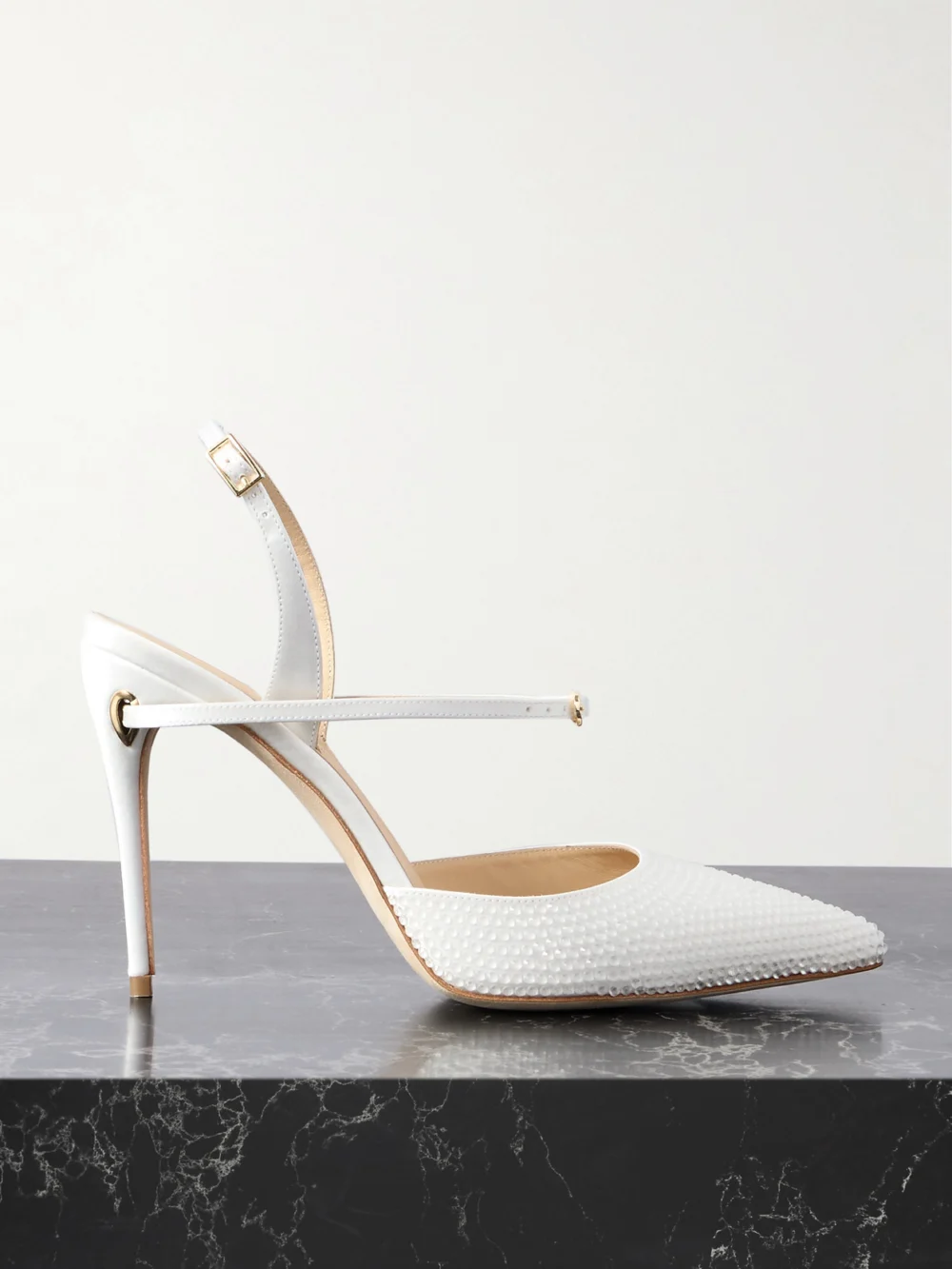 Jennifer Chamandi Vittorio 105 Crystal-embellished Satin Pumps in white