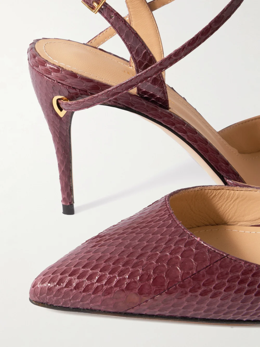 Close-up detail of the Jennifer Chamandi Vittorio 85 Elaphe Point-toe Slingback Pumps