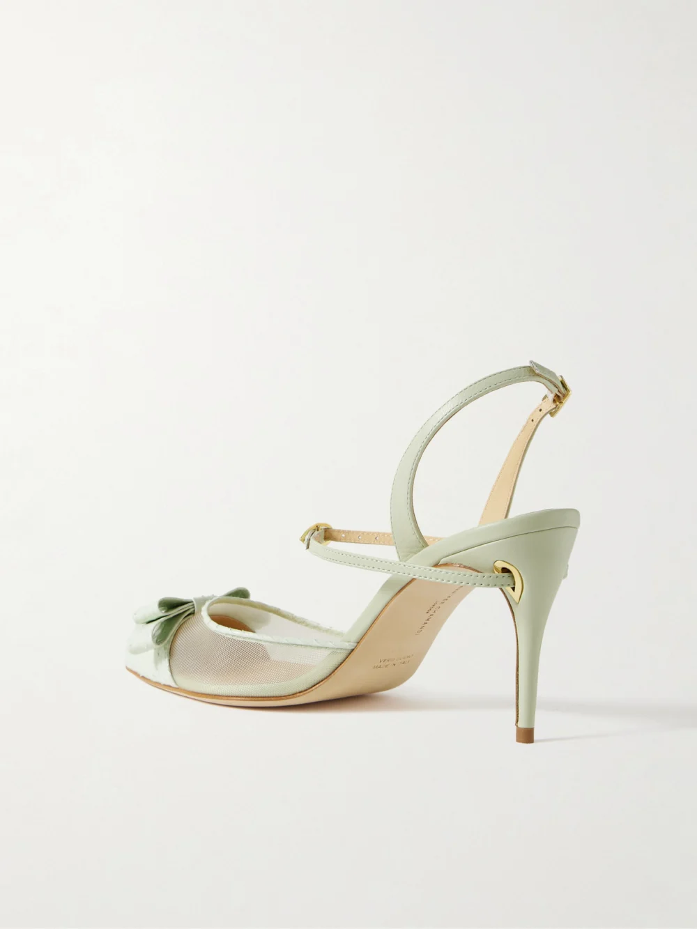 Back view of the Jennifer Chamandi Vittorio 85 Mesh and Leather-trimmed Elaphe Slingback Pumps