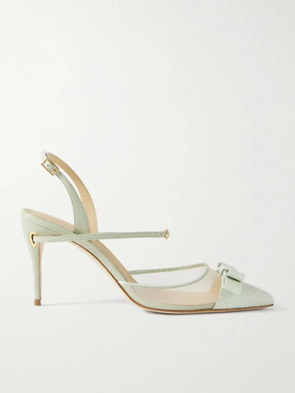 Jennifer Chamandi Vittorio 85 Mesh and Leather-trimmed Elaphe Slingback Pumps