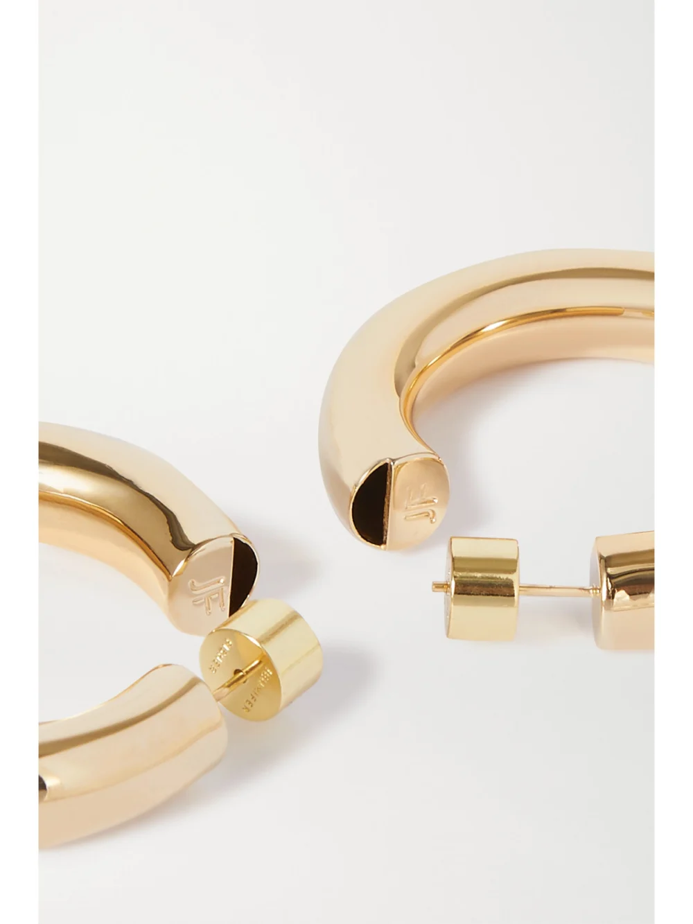 Close-up detail of the Jennifer Fisher Mini Jamma Gold-plated Hoop Earrings