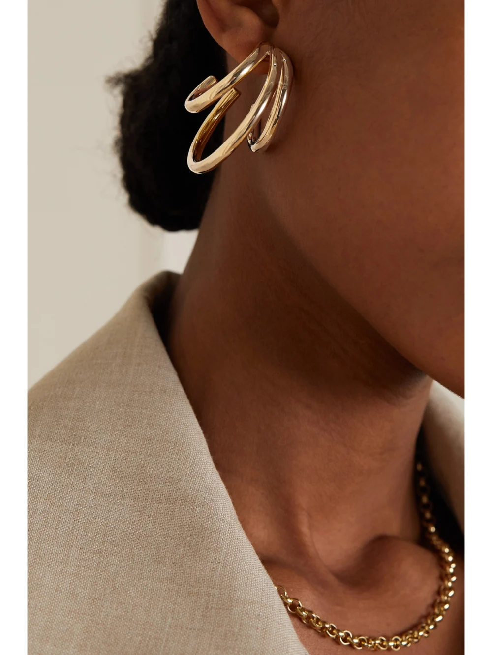 Jennifer Fisher Triple Lilly Gold-plated Hoop Earrings, styled view
