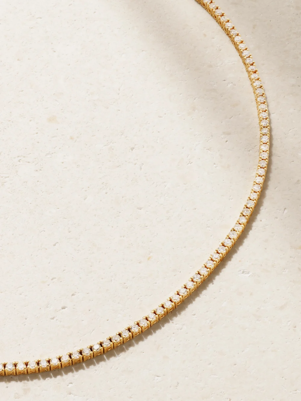 Close-up detail of the Jennifer Meyer 15" Small Tennis 18-karat Gold Diamond Necklace