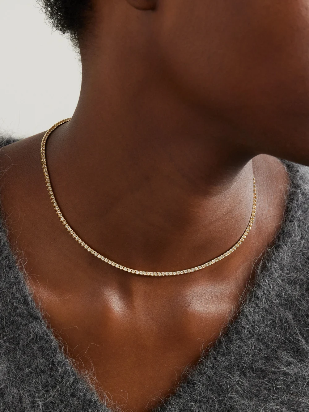 Jennifer Meyer 15" Small Tennis 18-karat Gold Diamond Necklace, styled view