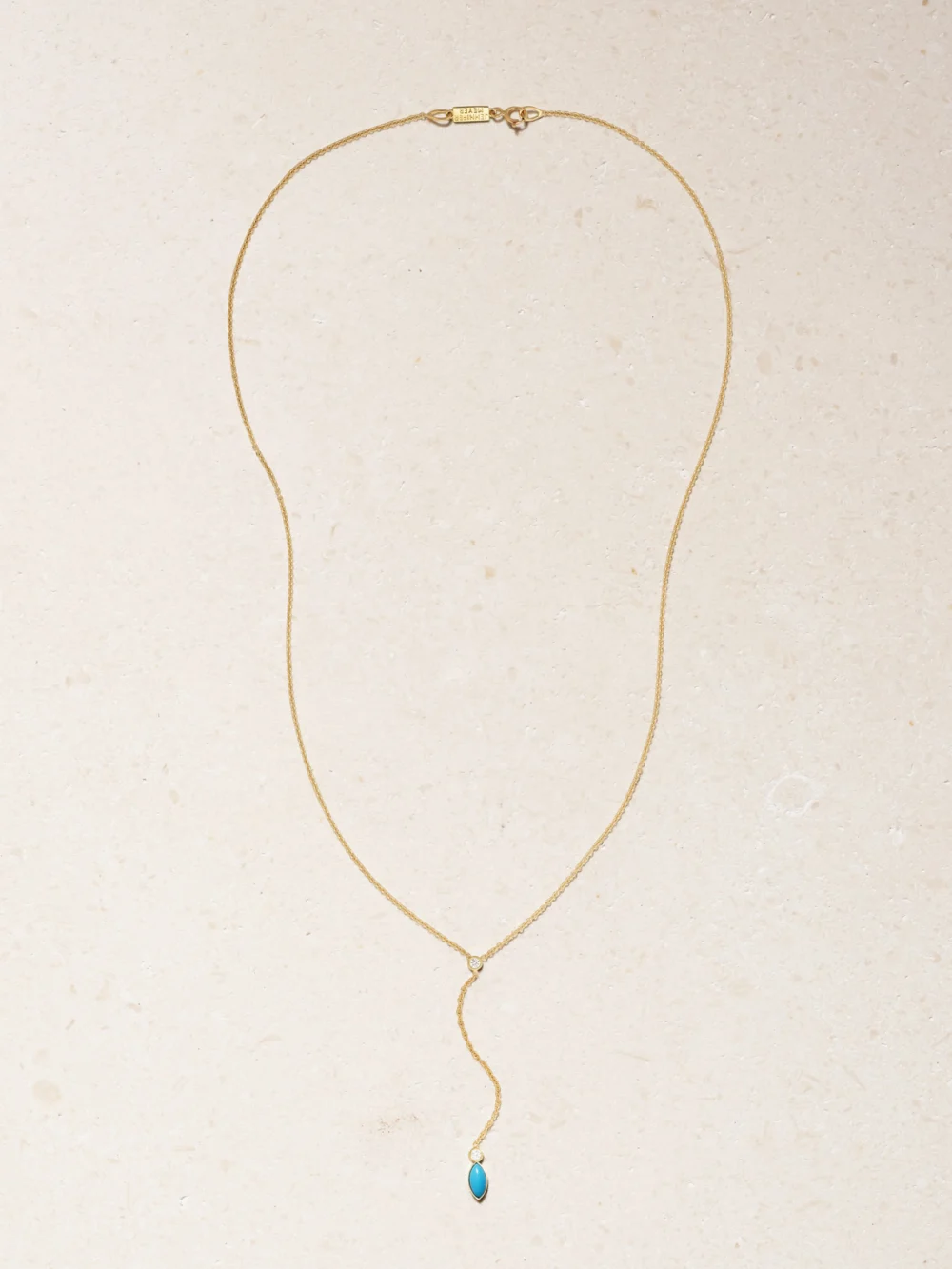 Close-up detail of the Jennifer Meyer 18-karat Gold, Turquoise and Diamond Necklace