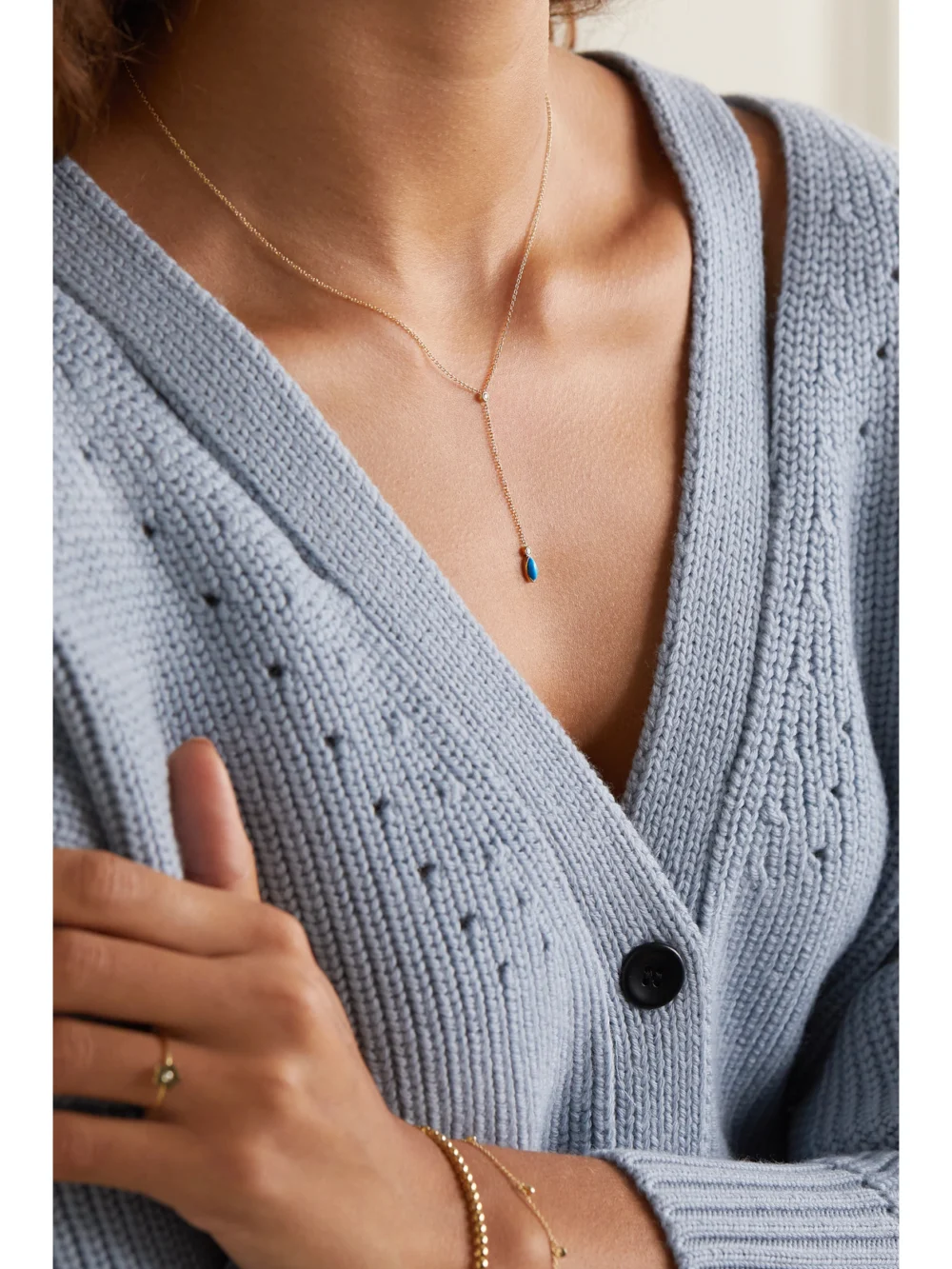 Jennifer Meyer 18-karat Gold, Turquoise and Diamond Necklace, styled view