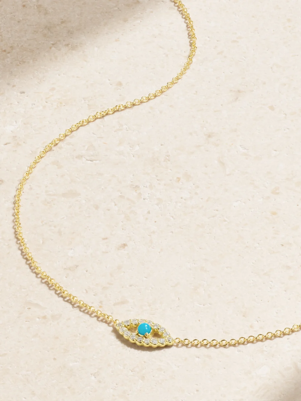 Jennifer Meyer Evil Eye Mini 18-karat Gold Diamond and Turquoise Necklace