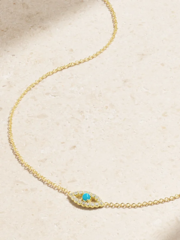 Jennifer Meyer Evil Eye Mini 18-karat Gold Diamond and Turquoise Necklace