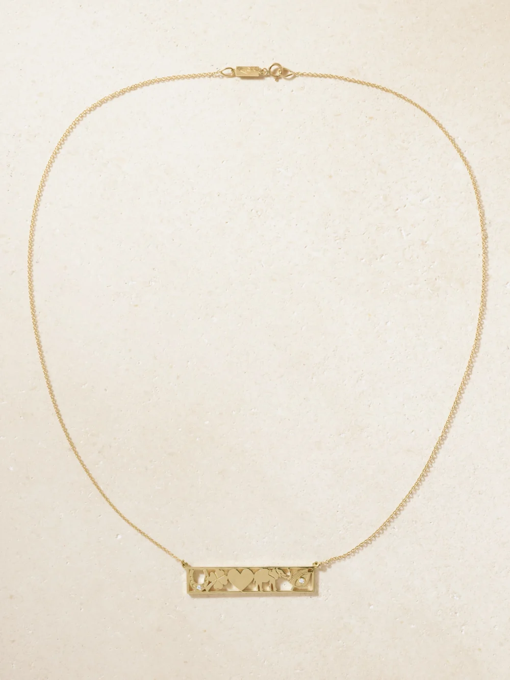 Close-up detail of the Jennifer Meyer Good Luck 18-karat Gold Diamond Necklace