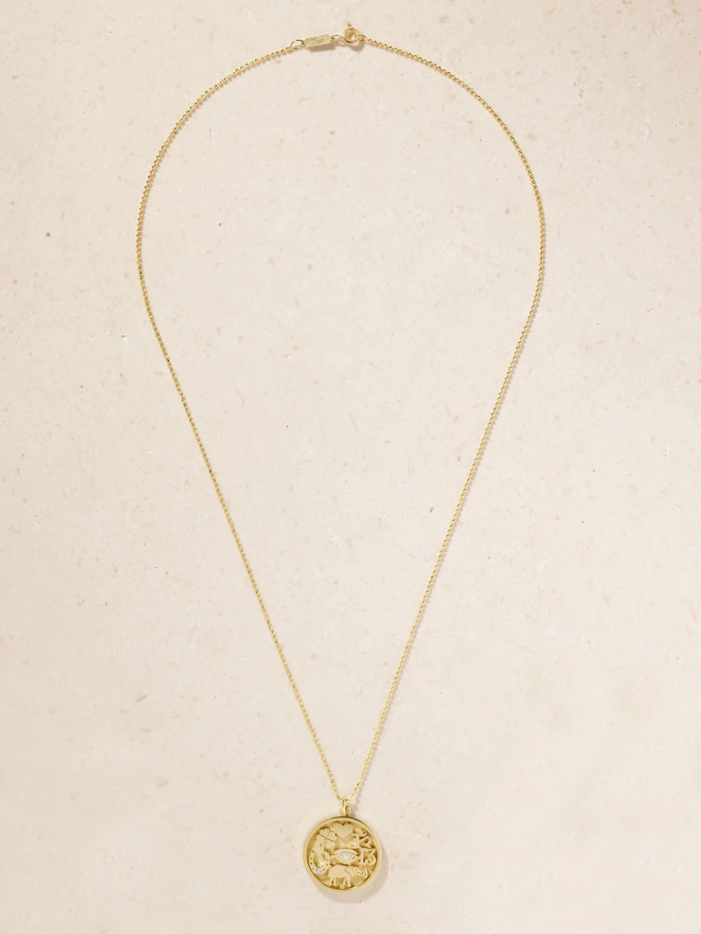 Close-up detail of the Jennifer Meyer Good Luck 18-karat Gold Diamond Necklace