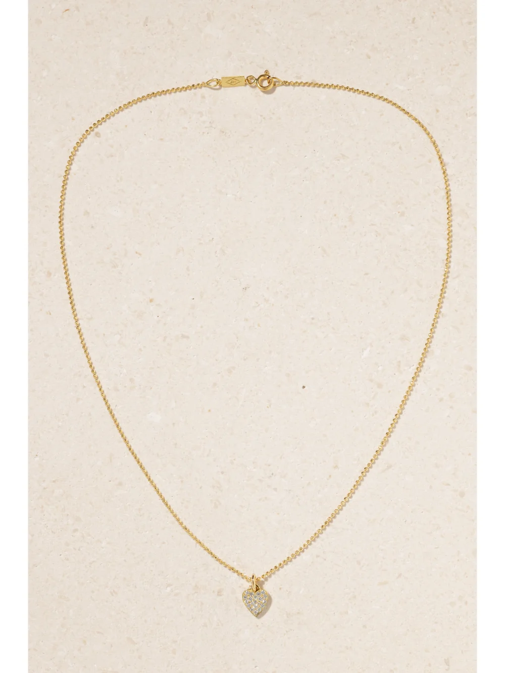 Close-up detail of the Jennifer Meyer Heart 18-karat Gold Diamond Necklace