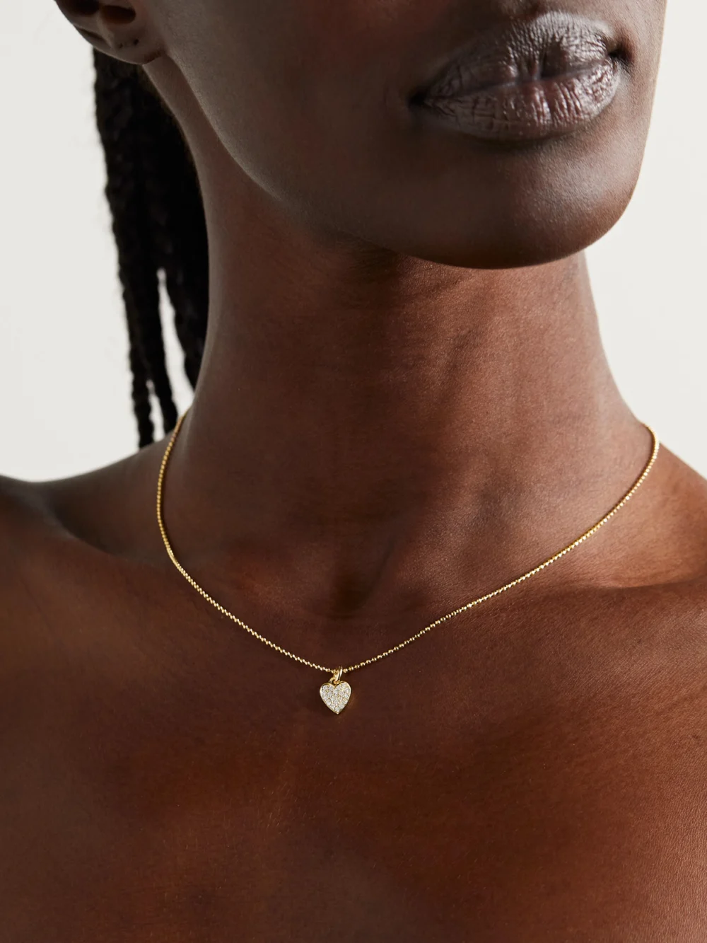 Jennifer Meyer Heart 18-karat Gold Diamond Necklace, styled view