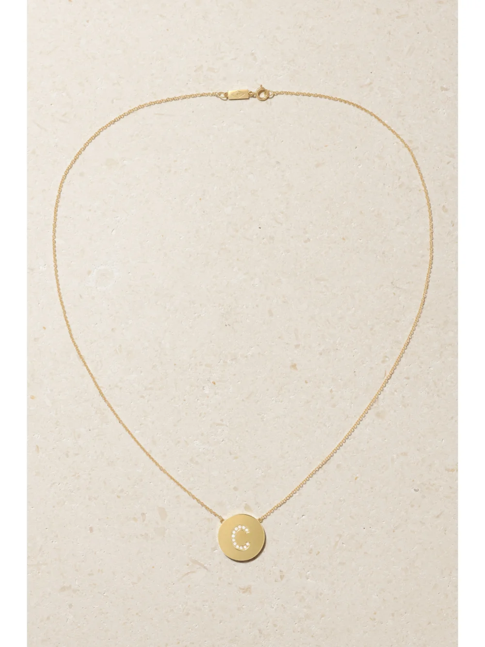 Close-up detail of the Jennifer Meyer Initial 18-karat Gold Diamond Necklace
