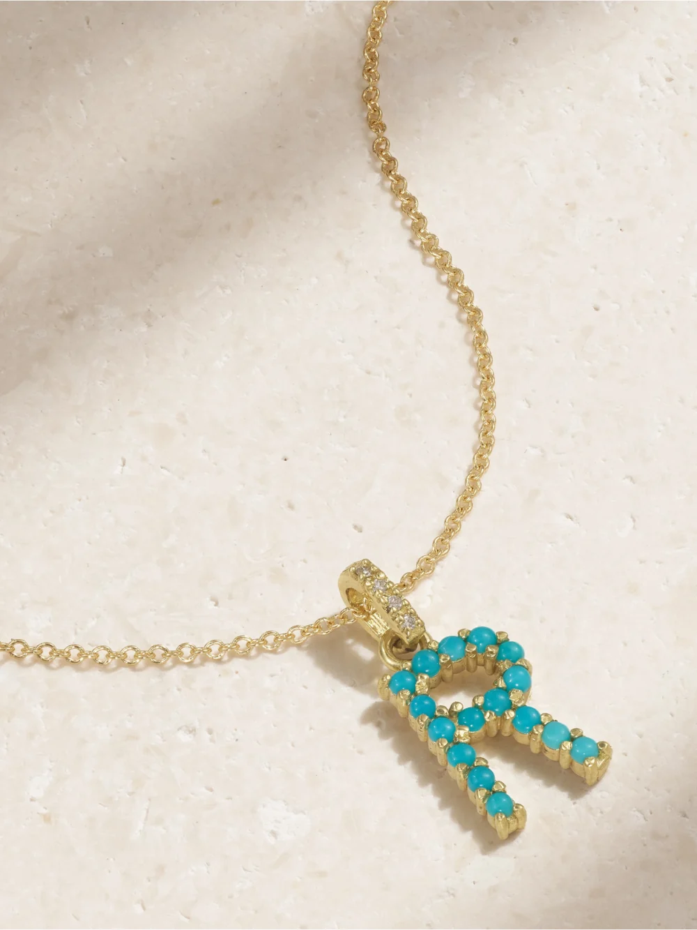 Close-up detail of the Jennifer Meyer Initial 18-karat Gold Diamond Necklace