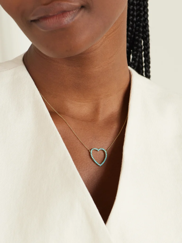 Jennifer Meyer Large Open Heart 18-karat Gold Turquoise Necklace