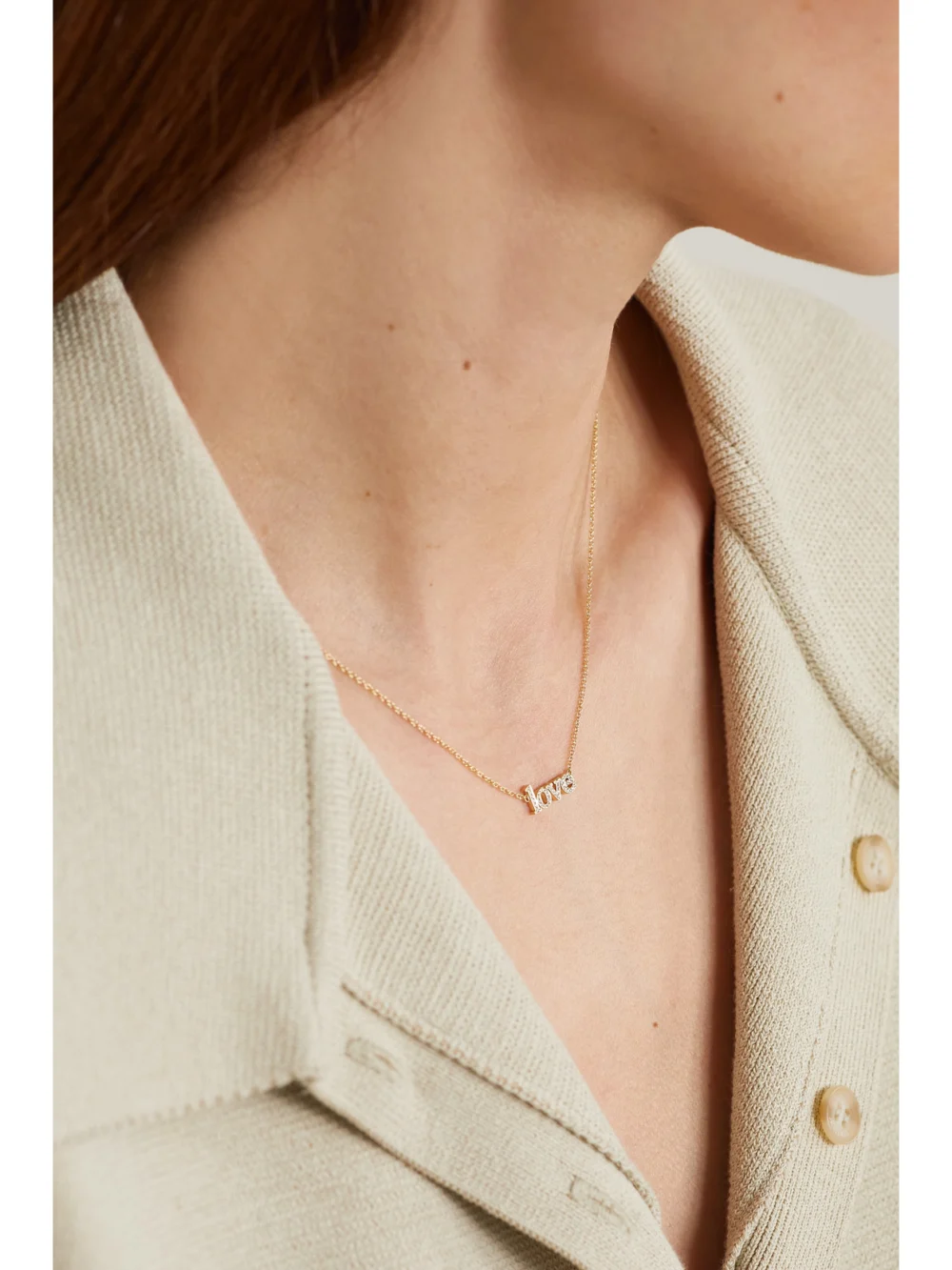 Jennifer Meyer Love 18-karat Gold Diamond Necklace, styled view