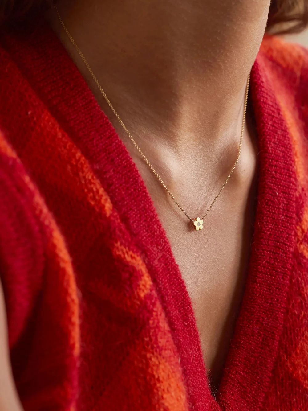 Jennifer Meyer Mini Daisy 18-karat Gold Diamond Necklace, styled view