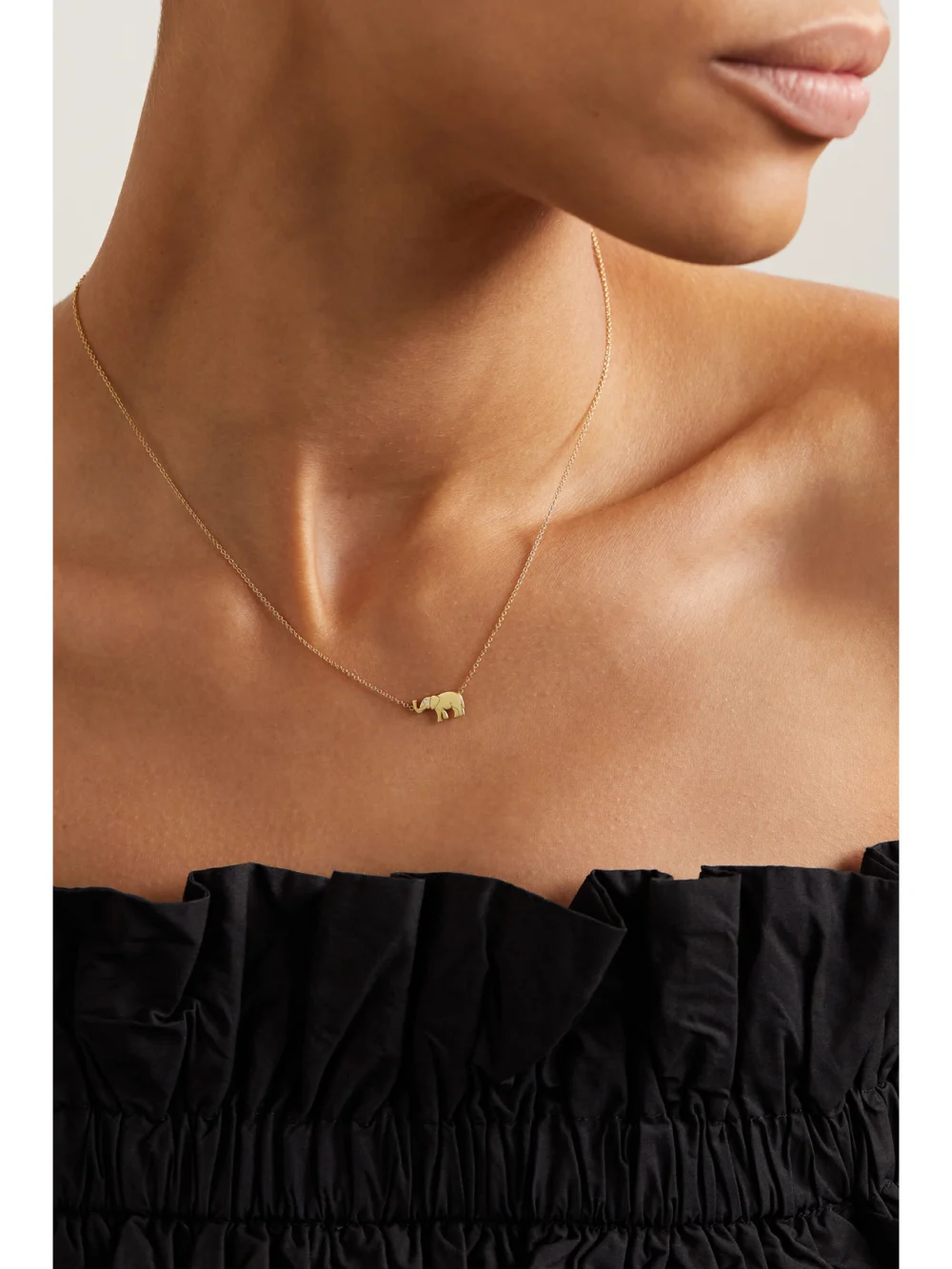 Jennifer Meyer Mini Elephant 18-karat Gold Diamond Necklace, styled view