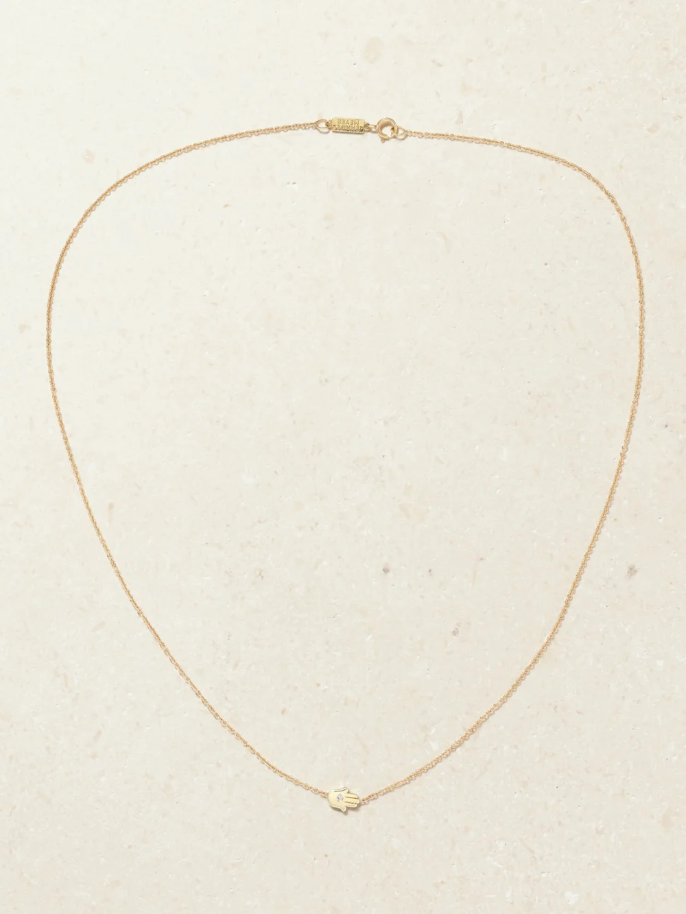 Close-up detail of the Jennifer Meyer Mini Hamsa 18-karat Gold Diamond Necklace