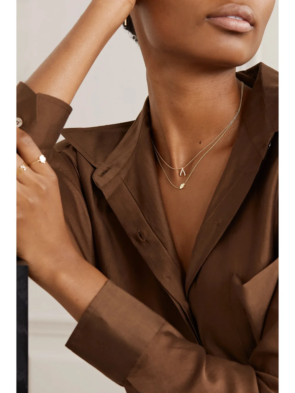 Jennifer Meyer Mini Hamsa 18-karat Gold Diamond Necklace, styled view
