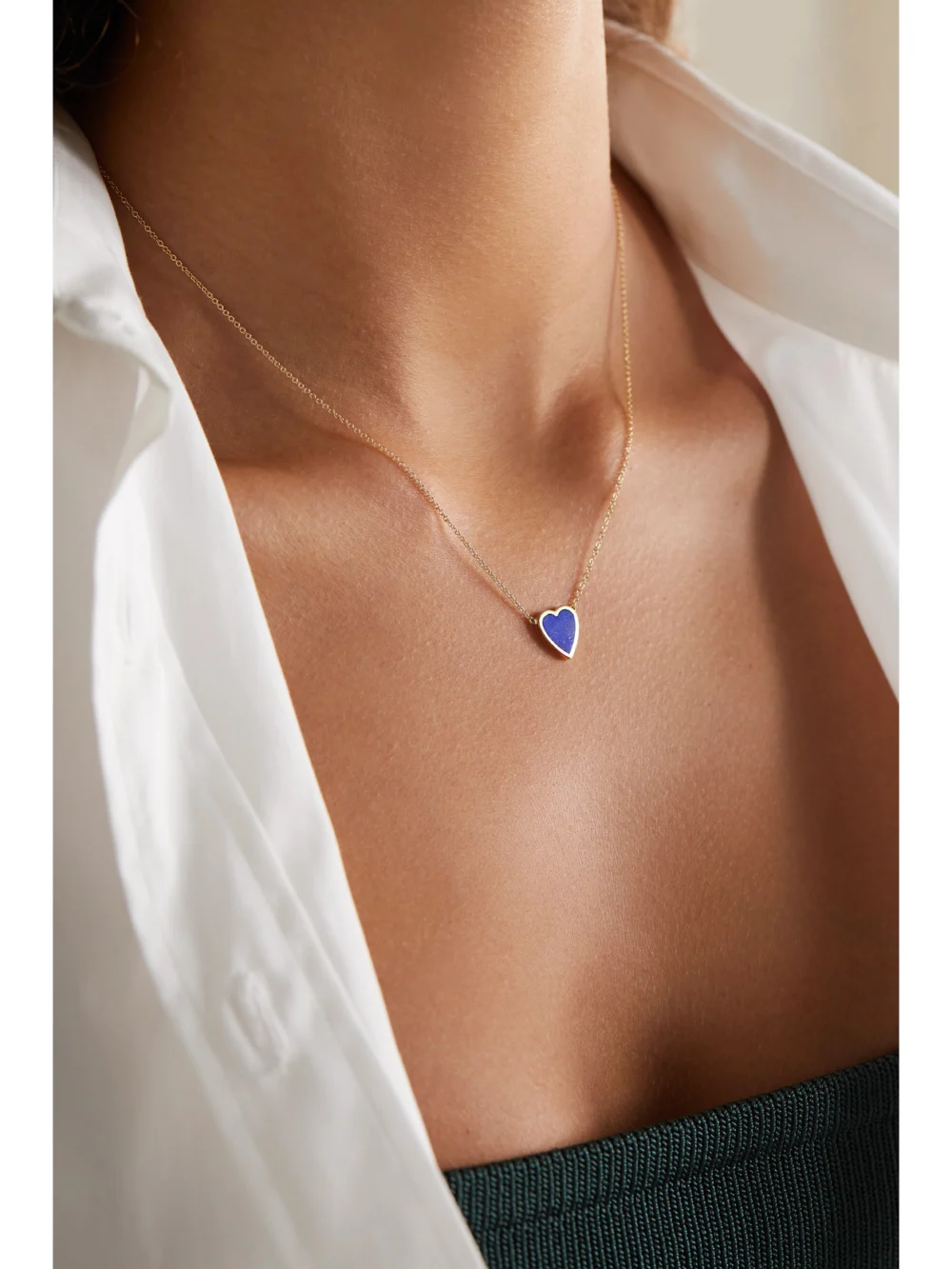 Jennifer Meyer Mini Heart 18-karat Gold Lapis Lazuli Necklace, styled view