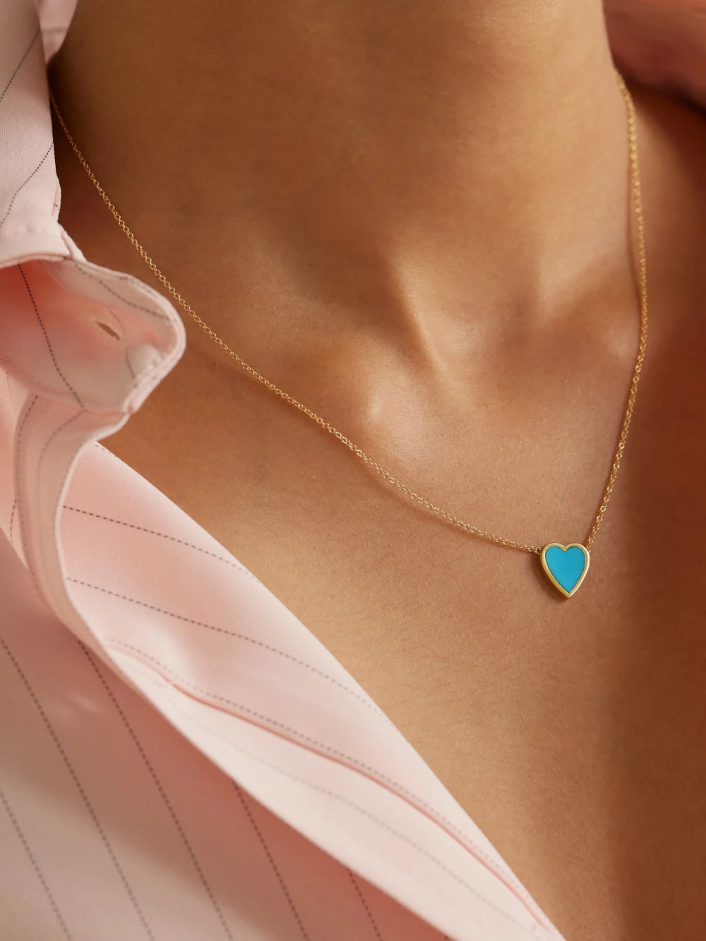 Jennifer Meyer Mini Heart 18-karat Gold Turquoise Necklace, styled view
