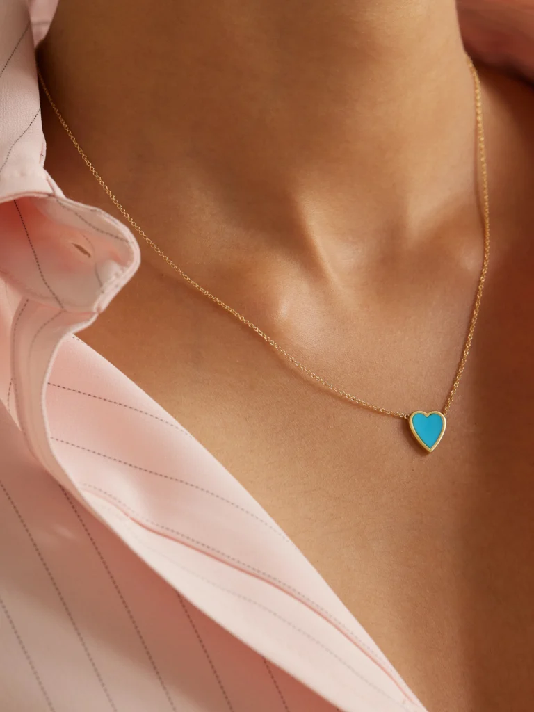 Jennifer Meyer Mini Heart 18-karat Gold Turquoise Necklace