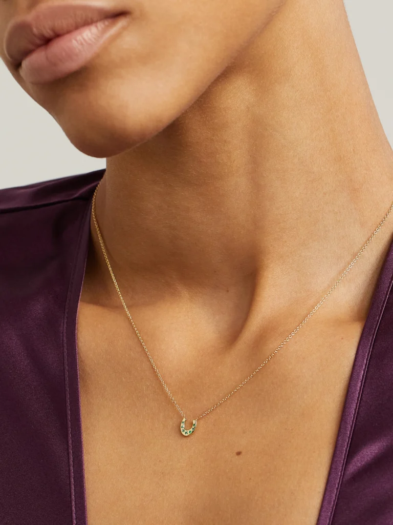 Jennifer Meyer Mini Horseshoe 18-karat Gold Emerald Necklace