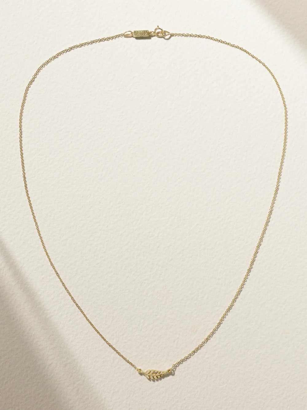 Close-up detail of the Jennifer Meyer Mini Leaf 18-karat Gold Diamond Necklace