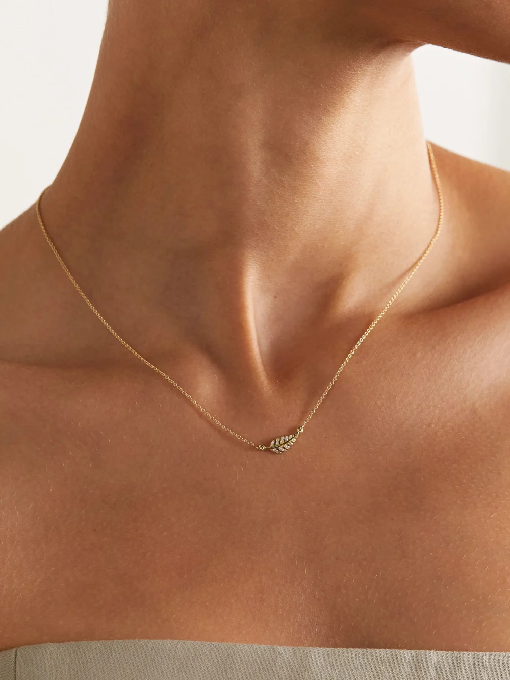 Jennifer Meyer Mini Leaf 18-karat Gold Diamond Necklace, styled view