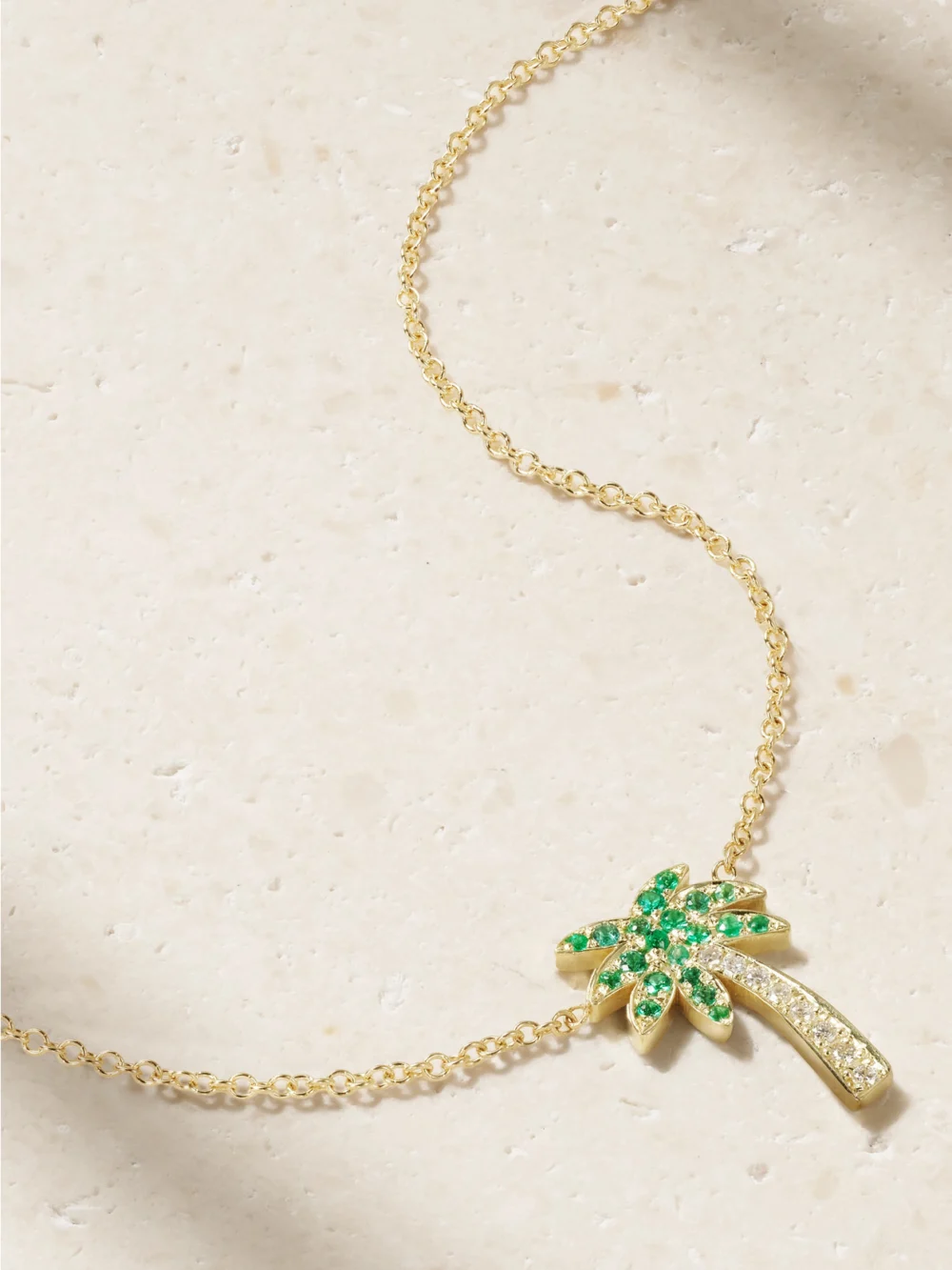 Jennifer Meyer Palm Tree 18-karat Gold, Diamond and Emerald Necklace