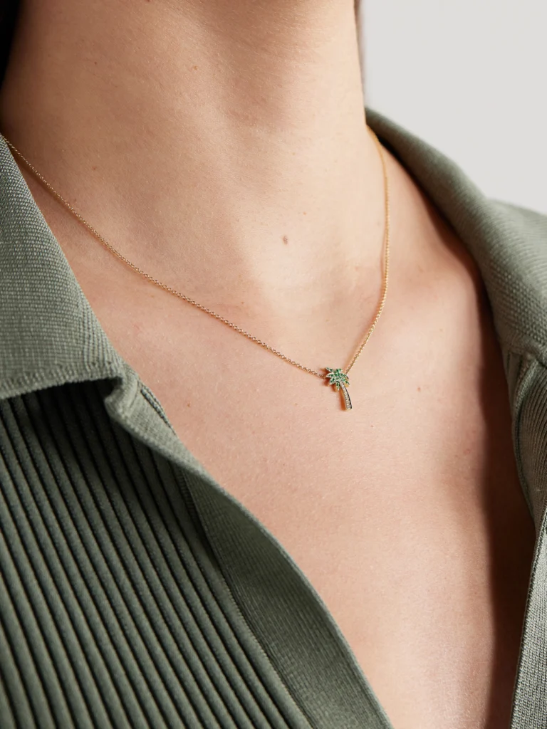 Jennifer Meyer Palm Tree 18-karat Gold, Diamond and Emerald Necklace